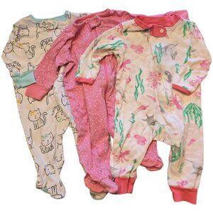 Baby Girl 3 Piece Onsie Sleeper Pajama Bundle sz 0-3 months